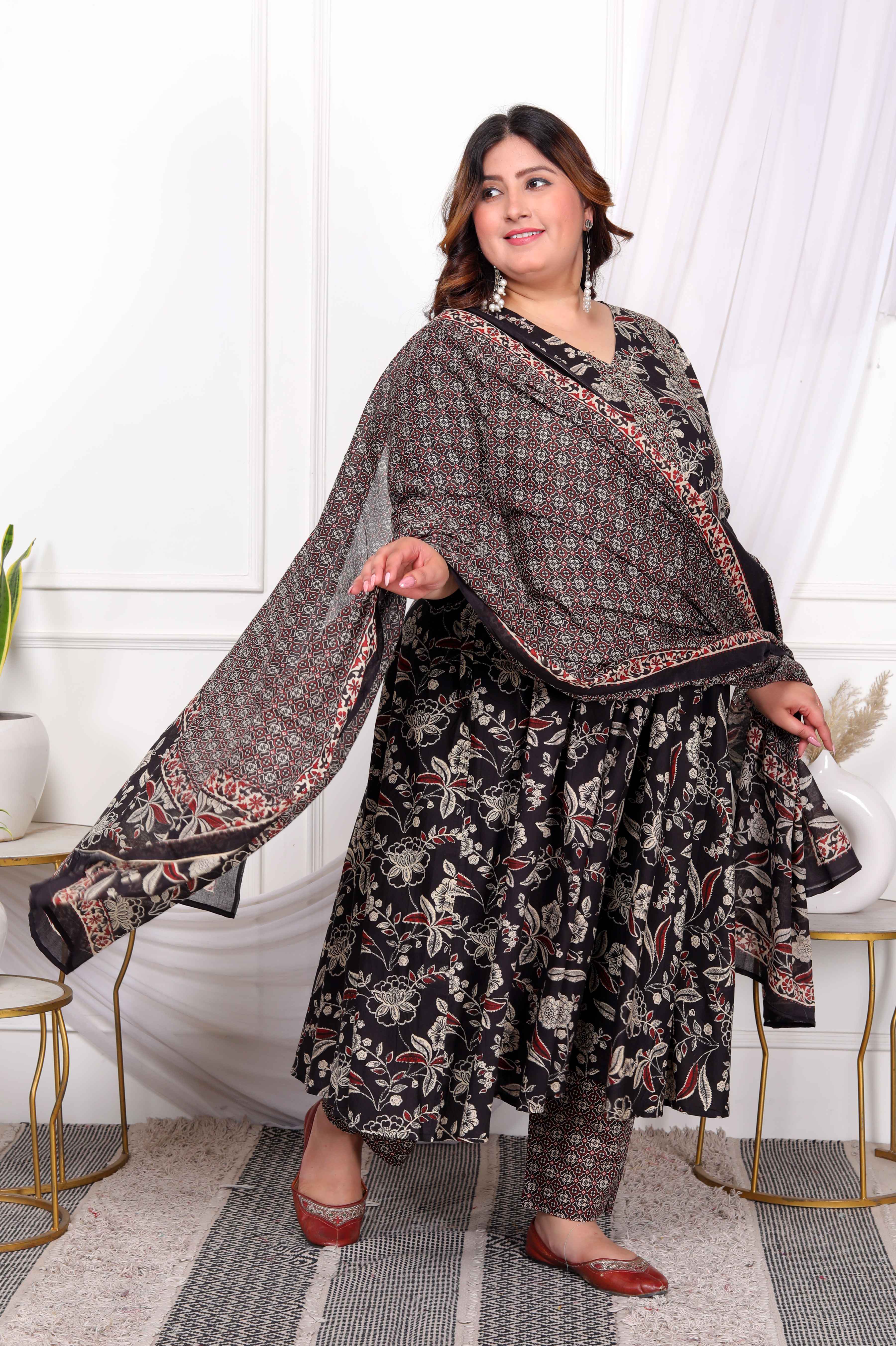 Multi-Color Embroidered Anarkali Kurta with Palazzo and Dupatta Set